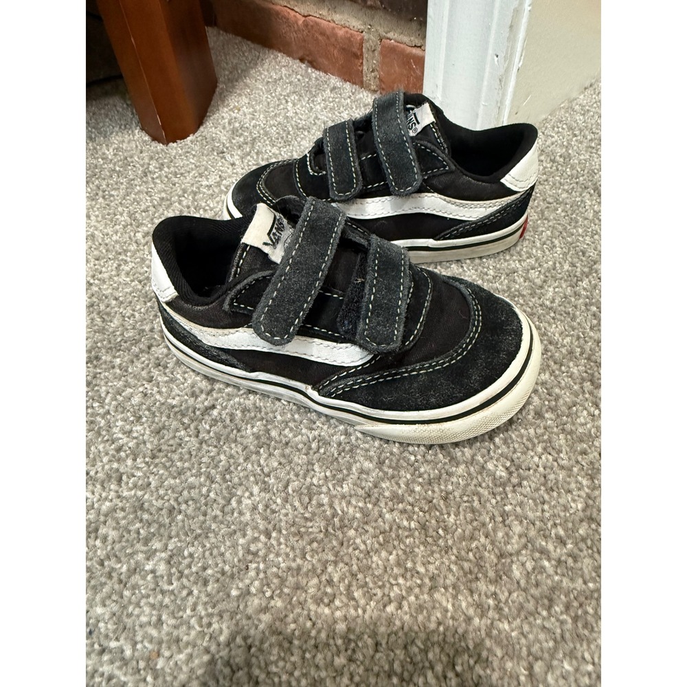 Vans Ward V Toddler 7.0 Black White Suede Canvas Double Strap Sneakers